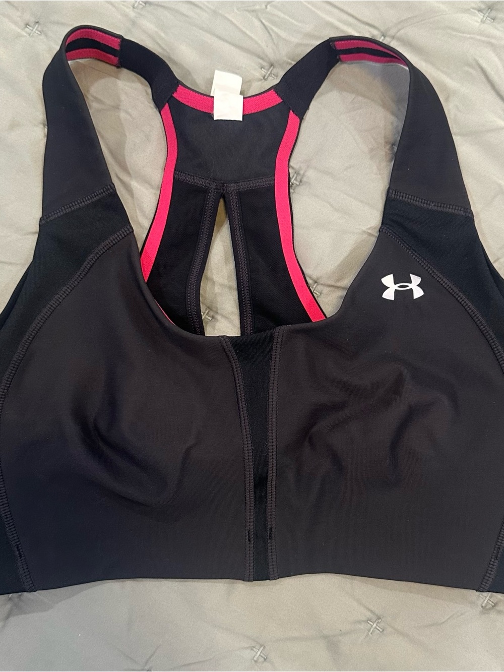 Under Armour Black Sports Bra with Pink Trim - Racerback Support